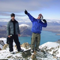 Snowboarding above stunning Lake Ohau