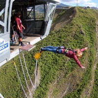 Alex doing the Nevis Bungy, no sweat!  Just 134m drop!